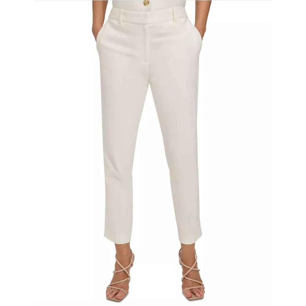 DKNY White Crop Capri Ankle Pants Slacks Size 6 Pockets‎ Office Cropped Cotton